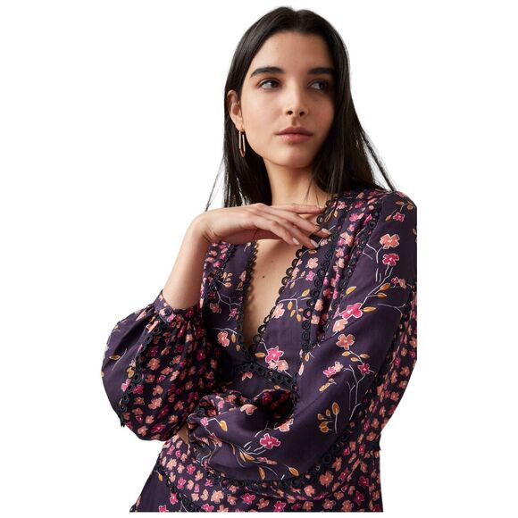 French Connection Daisy Crush Dress Size 6 NWT Navy Pink Floral Boho Mini Tiered - Picture 13 of 13